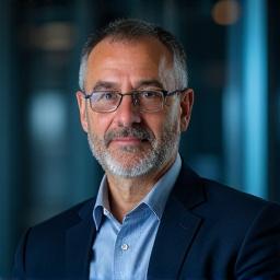 Άντρας με επαγγελματικό ντύσιμο χαμογελά, Πρόσωπο του Κωνσταντίνου Βασιλείου