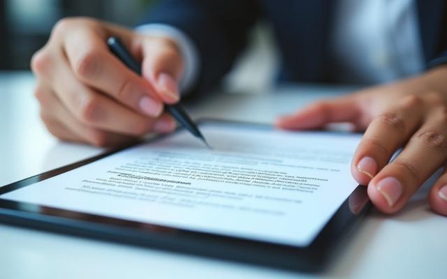 Εικόνα χεριών που υπογράφουν ψηφιακά ένα έγγραφο μίσθωσης σε tablet.